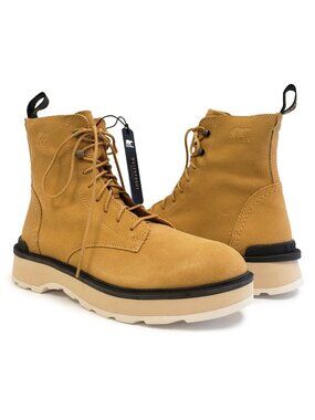 Sorel Women's Hi-Line Lace Up Waterproof Suede Combat Boots Geo Yellow Size 9
